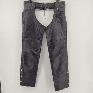 Diamond Plate Buffalo Leather Chaps Unisex Large Black Biker Motorcycle Gear